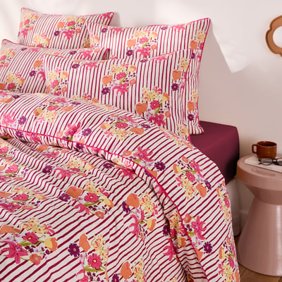 Housse de couette en coton lavé, imprimé rayures et fleurs, BELARDI LA REDOUTE INTERIEURS