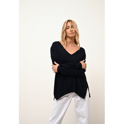OPAL pull col v navy en cachemire JUST CASHMERE