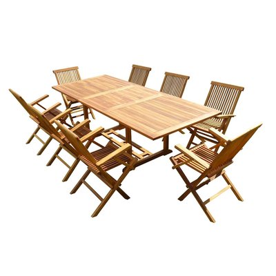 Ensemble salon de jardin en teck aspect huilé AEDAN 8 fauteuils pliants JUMAK C ET L JARDIN