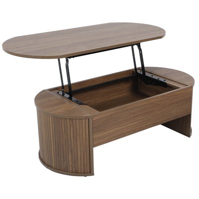 Table basse plateau relevable ovale en mélaminé effet bois 120x60 cm, GABY OVIALA