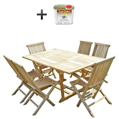Ensemble salon de jardin en teck SERANG 4 chaises 2 fauteuils - Bundle huile C ET L JARDIN