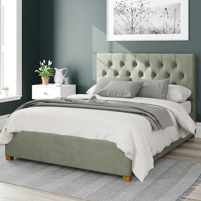 Olivier Plush Velvet Storage Ottoman Bed with Button Tufted Upholstered Headboard ASPIRE