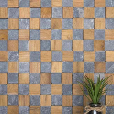 Parement mural pierre et teck carrés 55x20 cm WANDA COLLECTION