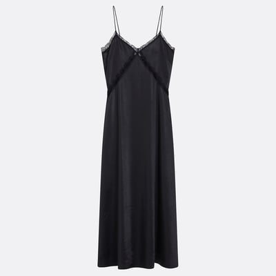Abito lungo in raso con spalline sottili e pizzo LA REDOUTE COLLECTIONS