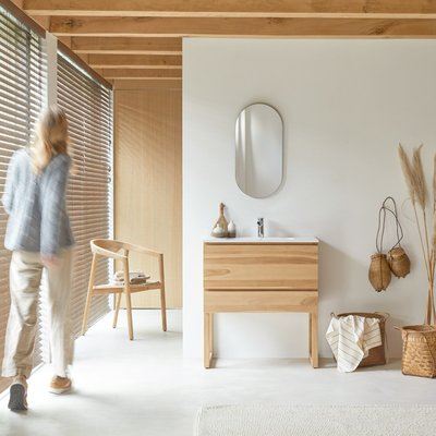 Meuble salle de bain en teck massif et céramique 80 cm EDGAR TIKAMOON