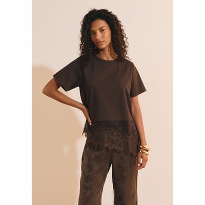 T-shirt asymétrique avec dentelle en coton ALI TS ETAM