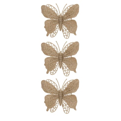 Lot de 3 sujets papillon H10 cm doré FEERIC LIGHTS & CHRISTMAS