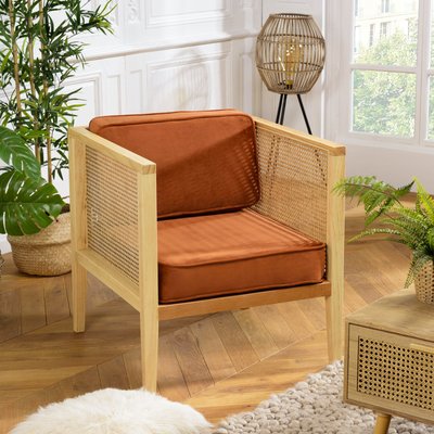 Fauteuil en cannage et velours rouille TIM PIER IMPORT