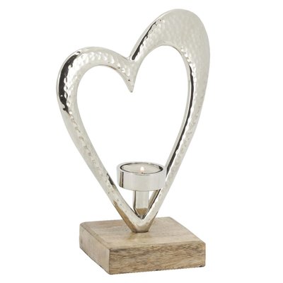 Photophore coeur en aluminium et bois de manguier AUBRY GASPARD