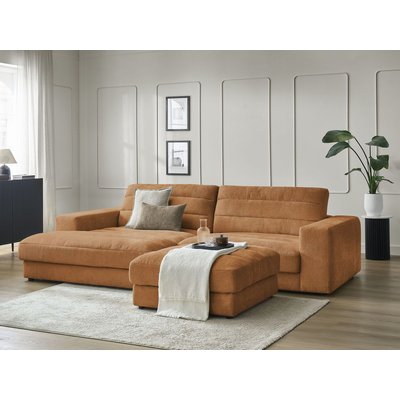 Canapé d'angle fixe 4 places en tissu texturé avec pouf, SIERRA BOBOCHIC