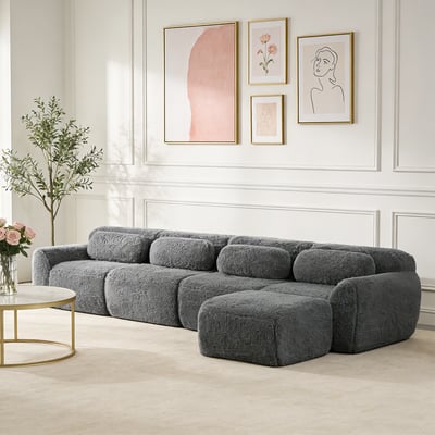 Canapé d'angle réversible 4 places avec pouf, WIND MEUBLES COSY