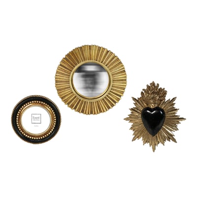 Lot ex voto, cadre perle et miroir convexe EMDE