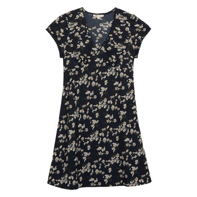 Robe courte coupe droite fluide FEMME Levi's® noire fleurie à col v et à manches courtes - Taille S LEVI'S
