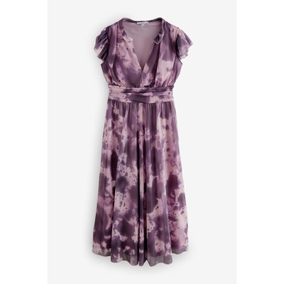 Robe mi-longue imprimée col v en tulle plissé NEXT