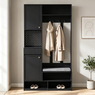 Vestiaire d'entrée avec banc et rangement, PORTER-B MEUBLES COSY