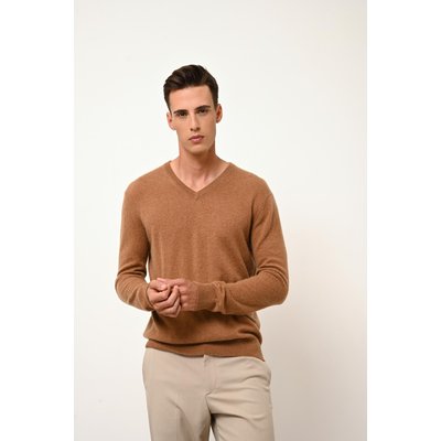 Pull Col V  Noisette Walt JUST CASHMERE