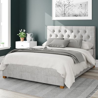 Olivier Pure Pastel Cotton Storage Ottoman Bed with Button Tufted Upholstered Headboard ASPIRE