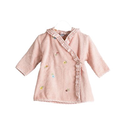 Peignoir coton bio cache- coeur à capuche brodé REVE DOR CARRE BLANC