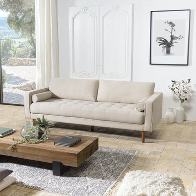 Canapé beige 4 places pieds bois TIM PIER IMPORT