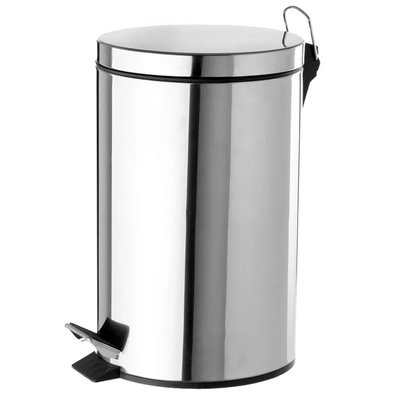 Poubelle de salle de bain ronde à pédale en métal chromé 3L WADIGA