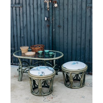 Paire de poufs en rotin Jean-Philippe N°46 - Bon état DEBONGOUT