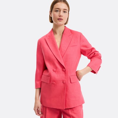 Blazer croisé coupe ample en lin  LA REDOUTE COLLECTIONS