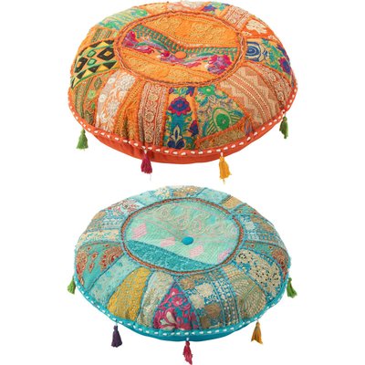 Pouf rond motif ethnique coton floche RECOLLECTION