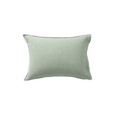 Taie d'oreiller rectangulaire lin et coton lavé SONGE CARRE BLANC