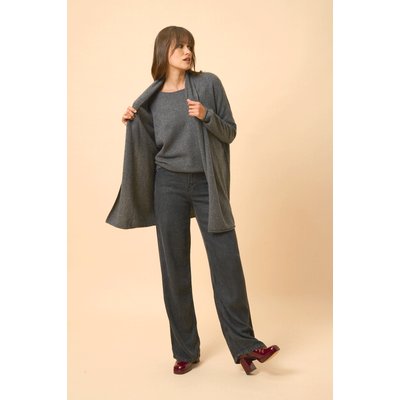 Gilet Long Ouvert Col Châle Anthracite Chiné Maddie JUST CASHMERE