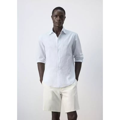 Chemise slim fit en coton seersucker à carreaux MANGO MAN