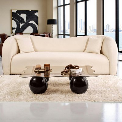 Table basse verre ambré profil ondulé - 4 pieds noirs KOCHI PIER IMPORT