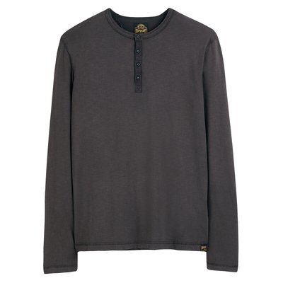 Cotton Grandad Collar T-Shirt with Long Sleeves SUPERDRY