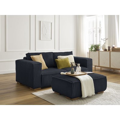 Canapé droit fixe 3 places en gros côtelé doux avec pouf, CHELSEA BOBOCHIC