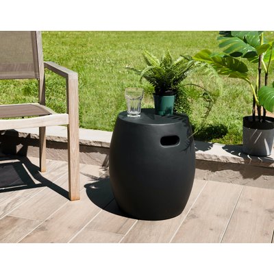 Table basse bout de canapé de jardin rond en béton noir forme tonneau 43cm SUMMER PIER IMPORT