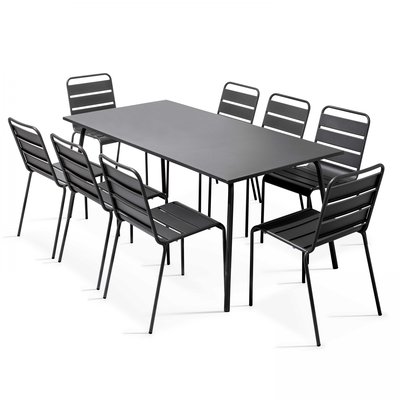 Salon de jardin table et 8 chaises en acier thermolaqué, PALAVAS OVIALA