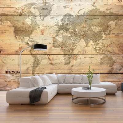 Papier peint intissé panoramique Carte du monde Map on Boards EDEN