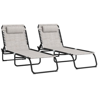 Lot de 2 bains de soleil pliables inclinables acier textilène OUTSUNNY