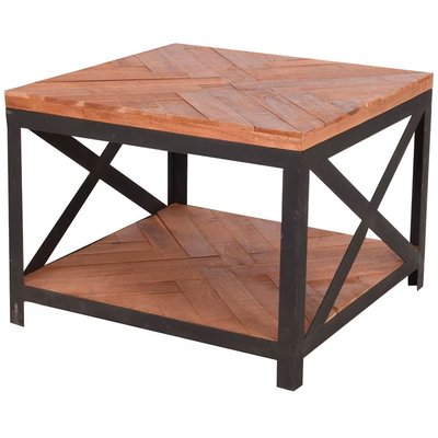 Table Basse Carrée en Teck et Métal Noir 2 Plateaux WADIGA
