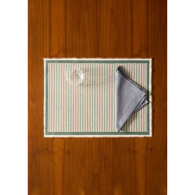 Set de table en lin et coton imprimé à rayures et overlock MANGO HOME