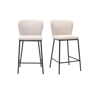 Tabourets en tissu effet velours texturé beige et métal noir (lot de 2) LISOR MILIBOO