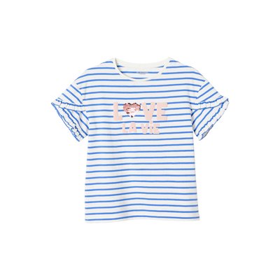Tee-shirt rayé avec coeur en sequins VERTBAUDET