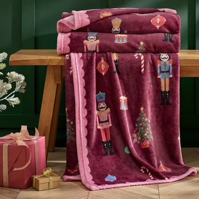 Nutcracker Christmas Fleece Cosy Blanket Throw CATHERINE LANSFIELD