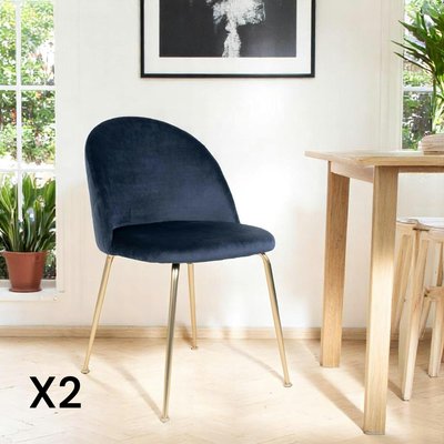 Chaise en velours bleu foncé à dossier rond (lot de 2) MONTREUX PIER IMPORT