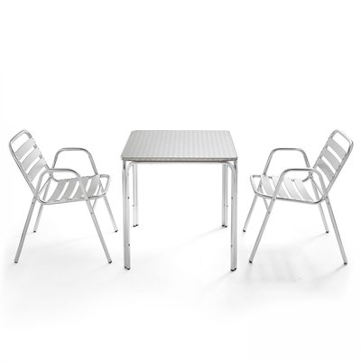 Table de jardin carrée en aluminium et 2 fauteuils OVIALA