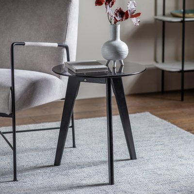 Tinsukia Black Oak and Glass Round Side Table SO'HOME