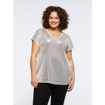 T-shirt en tulle brodé entièrement en paillettes FIORELLA RUBINO