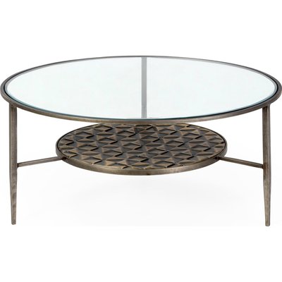 Table à café doré antique en métal et verre avec plateau décoratif RECOLLECTION