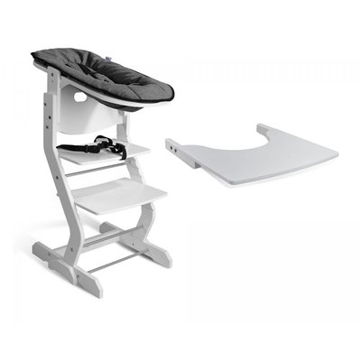 Chaise haute avec attache bébé et plateau blanc TISSI