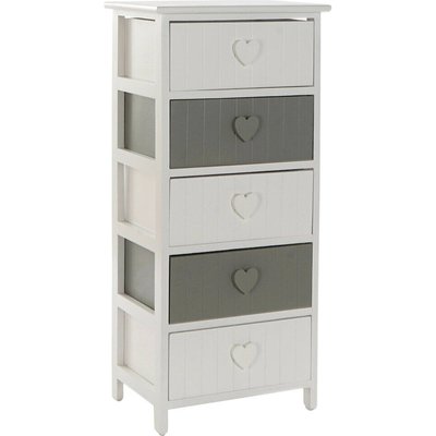 Commode blanche et grise en bois avec tiroirs coeurs déco chambre RECOLLECTION