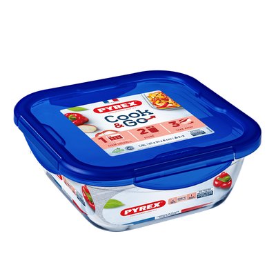 Boîte de conservation carrée en verre avec couvercle étanche 1,9 L , Cook & Go PYREX
